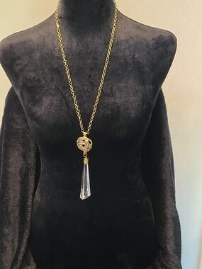 1960s Gold-Tone Long Pendant Necklace with Lucite Drop. 38"